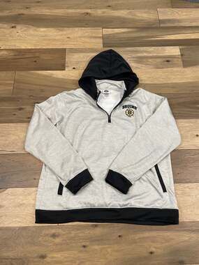 NHL Official Licensed Boston Bruins Hooded Sweatshirt Size XL Gray Black Trim